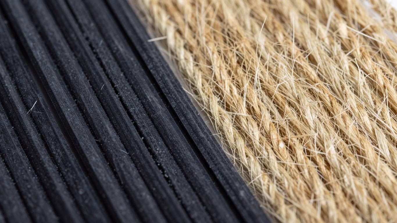 Rubber webbing next to jute webbing