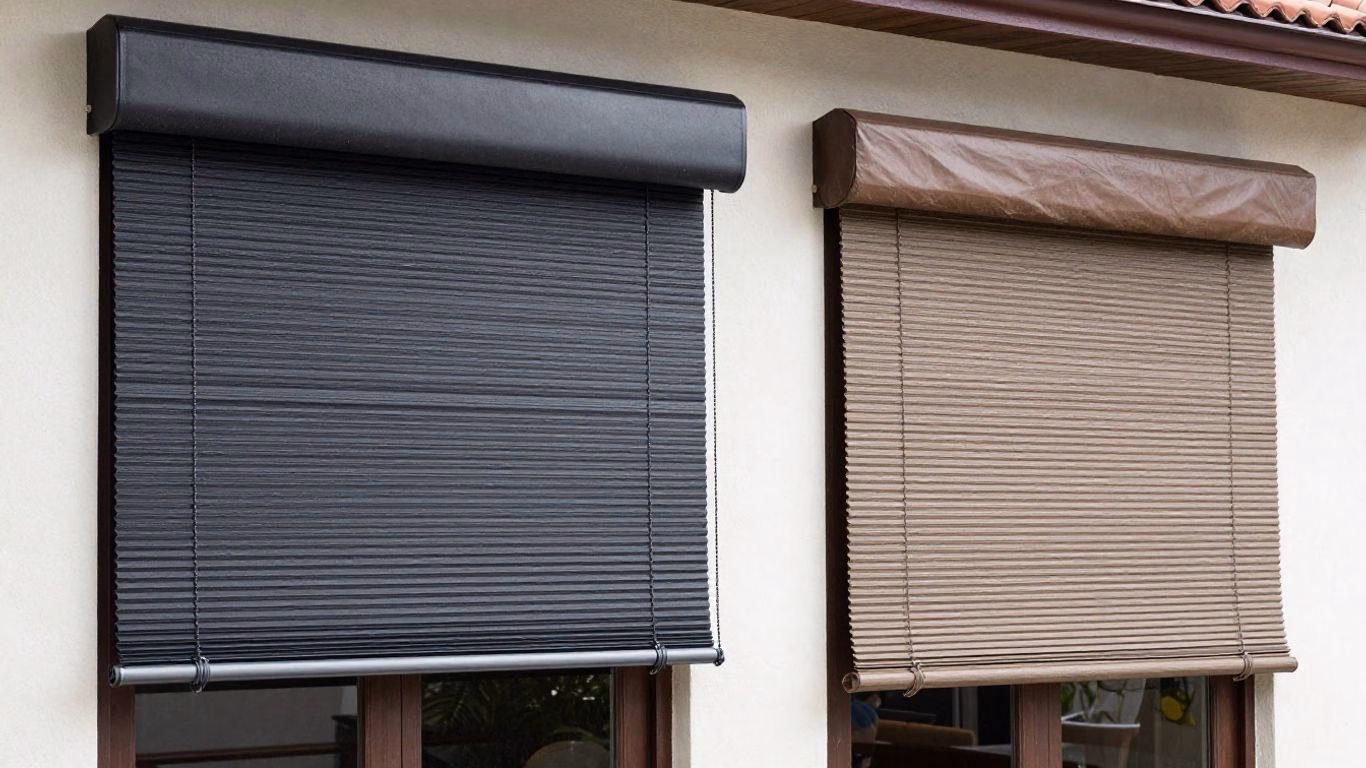 Windproof zipper blind next to standard canvas blind.