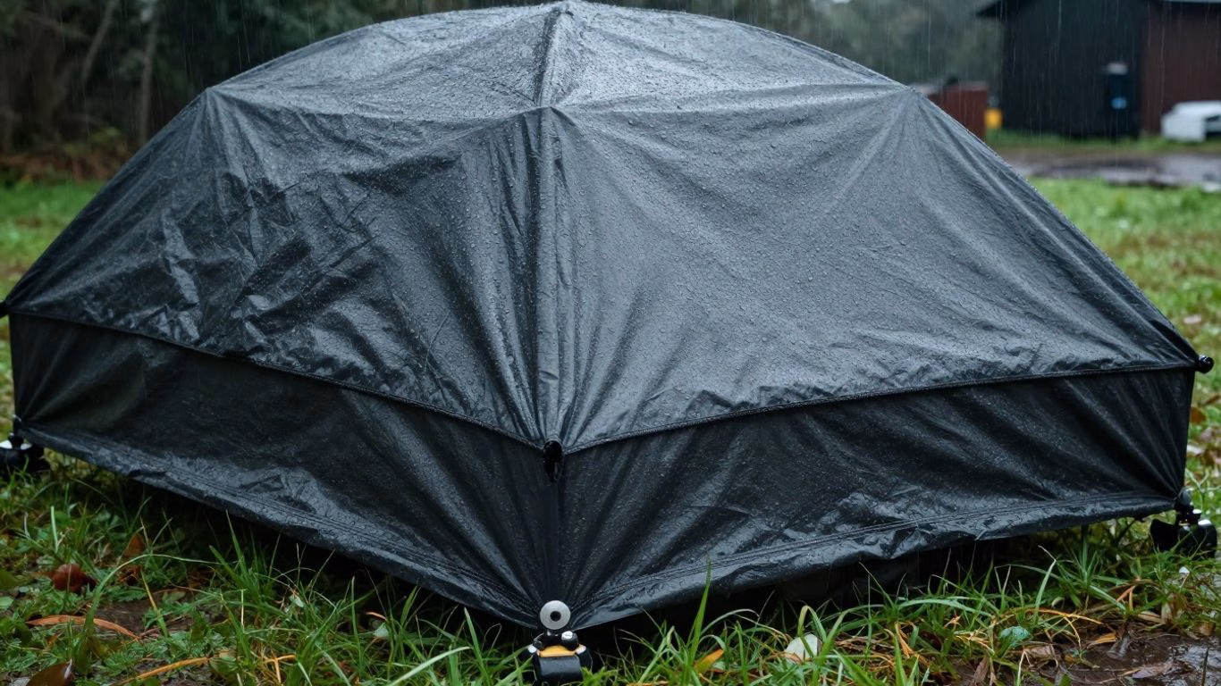 Generator with waterproof cover in the rain.