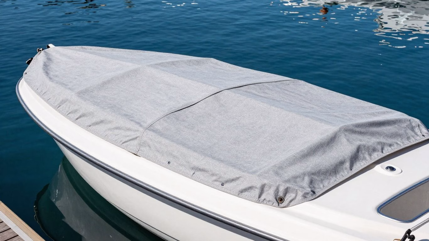 Custom canvas boat cover on a white boat in South Africa.