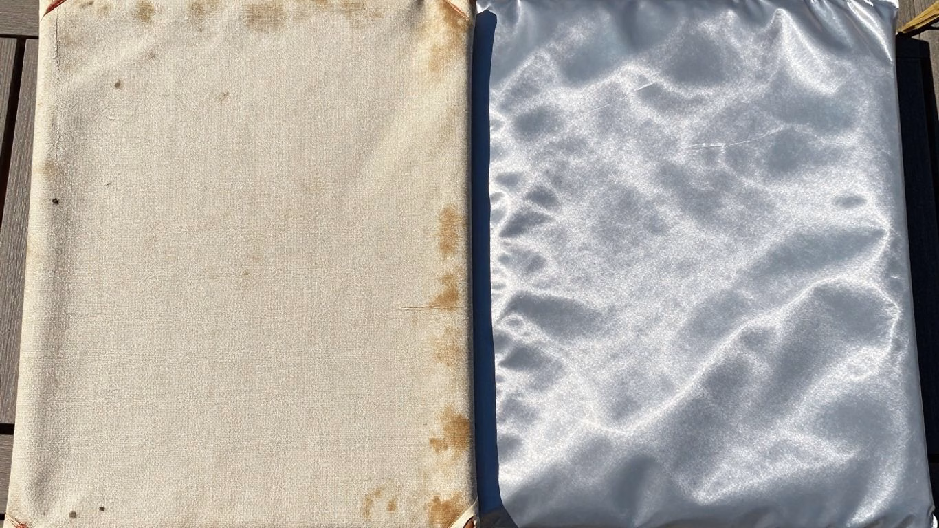 Canvas and polyester outdoor covers side-by-side.
