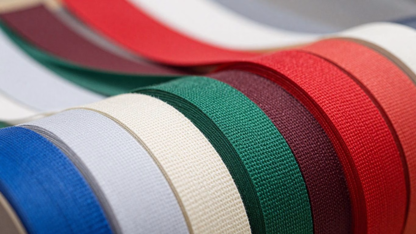 Rolls of upholstery webbing for sale online.